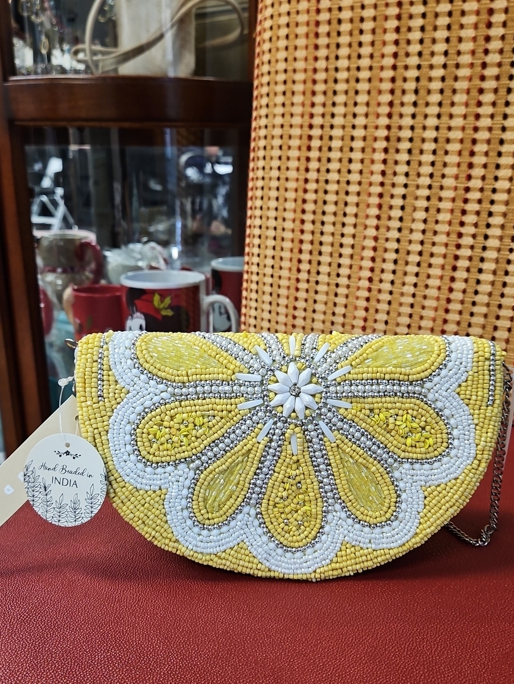 Studio 12 India Hand-Beaded Yellow Floral Clutch Bag